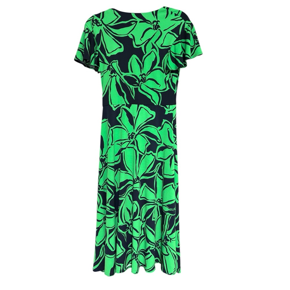 Joseph Ribkoff Floral Wrap Dress US 10 UK 12 Green Navy Midi Slit Vacation Soft - Picture 2 of 15